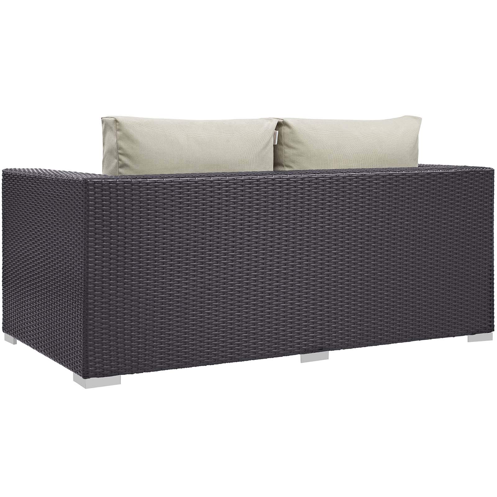 Modern Outdoor Patio Set - Wicker Sofa, Chair & Fire Pit Table for Garden Relaxation