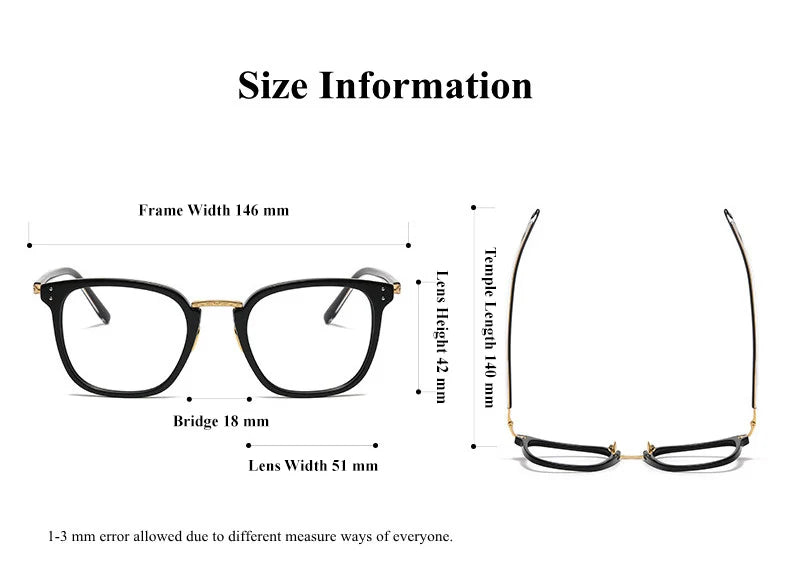 Unisex Square Acetate Titanium Frame Eyeglasses 82044 - Lightweight & Durable for Men & Women - Perfect for Reading, Work & Fashion Accessory