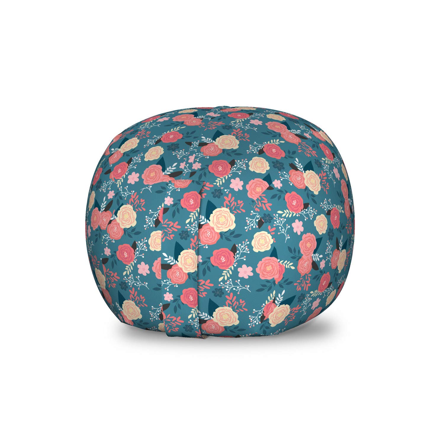 Ambesonne Vintage Rose Storage Toy Bag Chair - Floral Bouquet Pattern Stuffed Animal Organizer, Washable Small Size in Turquoise Pink - Perfect for Kids' Room, Nursery, Playroom & Toy Storage Organization