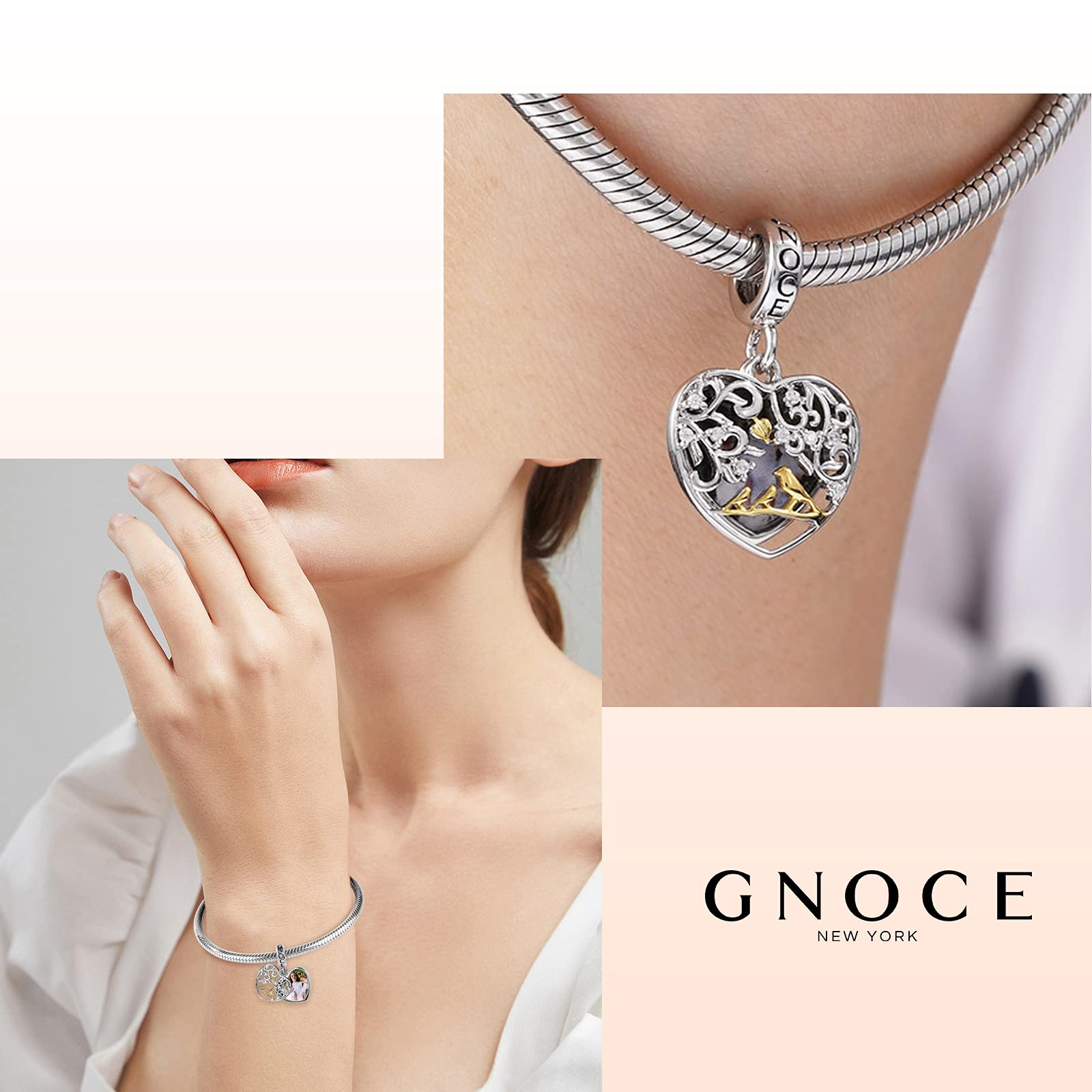 GNOCE Custom Photo Charm Pendant - Personalized Sterling Silver Jewelry for Bracelet or Necklace - Mother's Day Gift for Wife, Mom, Grandma - Perfect for Anniversaries, Birthdays & Special Occasions