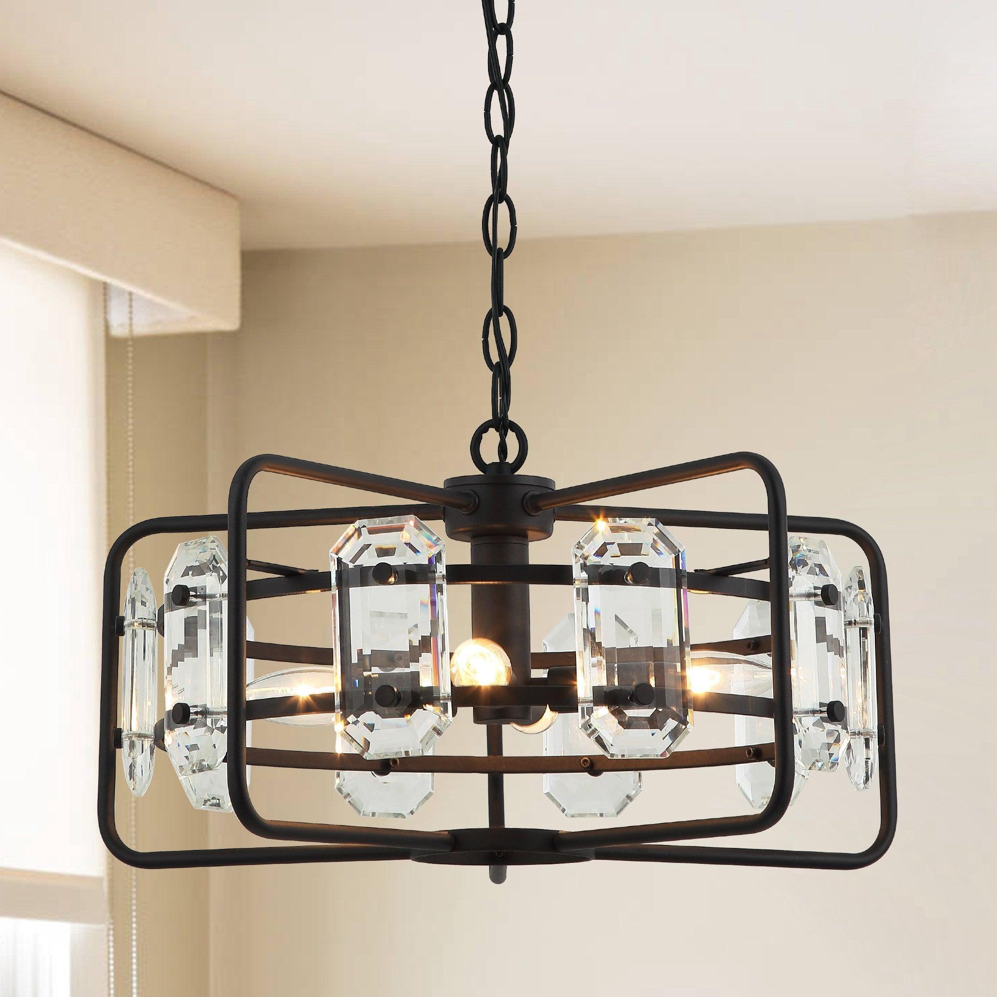 4-Light Modern Crystal Pendant Light Fixture - Gold or Black Finish - Perfect for Dining Room, Living Room, or Bedroom Ceiling Lighting