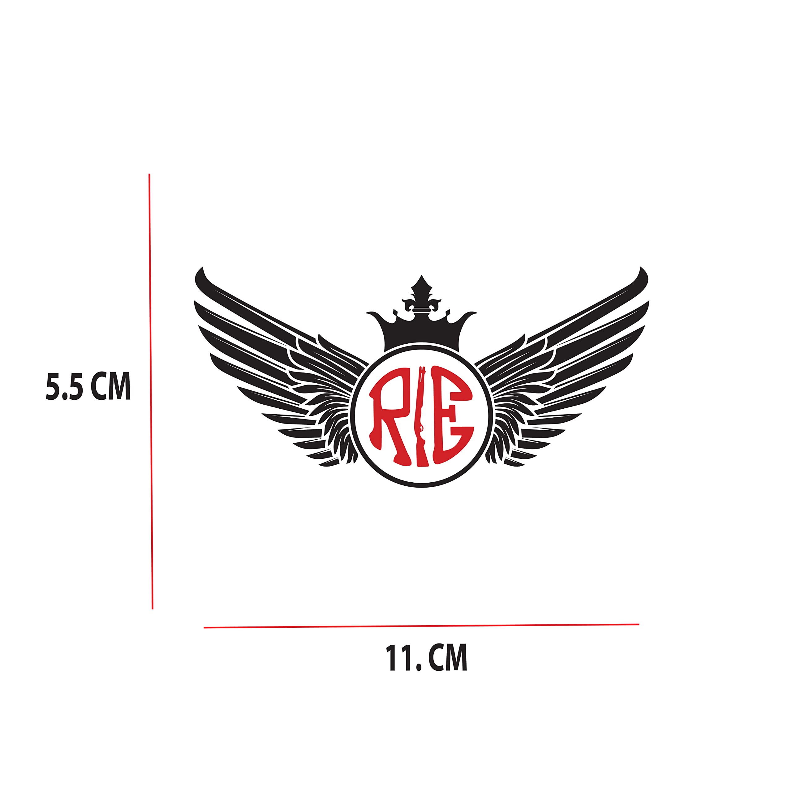ISEE 360® RE Wings Bullet Vinyl Waterproof Stickers for Royal Enfield Motorcycle - Compatible with Gas Tank, Battery Cover & Helmet - 11 x 5.5 cm (Black & Red) - Durable Decals for Bike Customization & Personalization