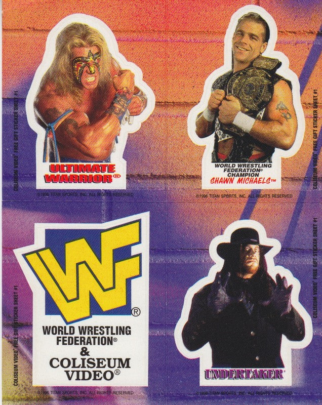 1996 WWF Wrestling Stickers - Vintage Coliseum Video Sticker Sheet of 4 - Perfect for Collectors, Scrapbooks & Fan Memorabilia