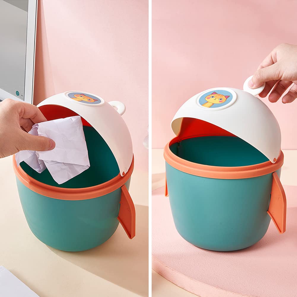 WAYUTO Rocket Swing Lid Desktop Trash Can with Pen Holder - Detachable Plastic Storage Bin & Mini Wastebasket for Home, Office, Bedroom, Living Room, Kitchen - Perfect for Organizing Pens, Pencils & Small Trash (Green)