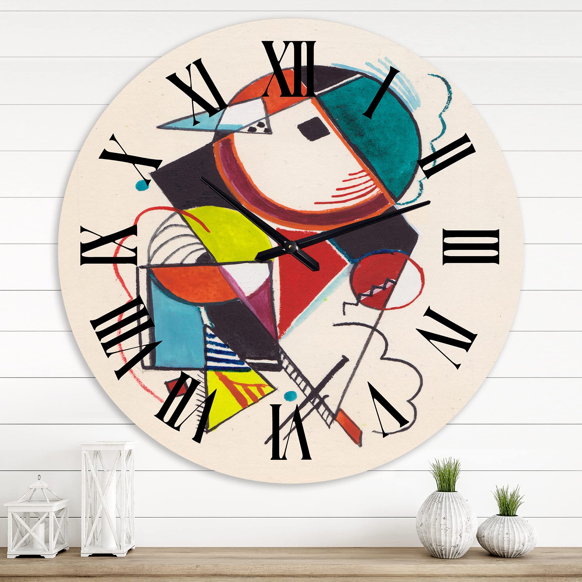 Colored Geometric Abstract Compositions II - Modern Large Wall Clock for Living Room, Bedroom & Office Decor | Silent Non-Ticking | 14 Inch Contemporary Home Art