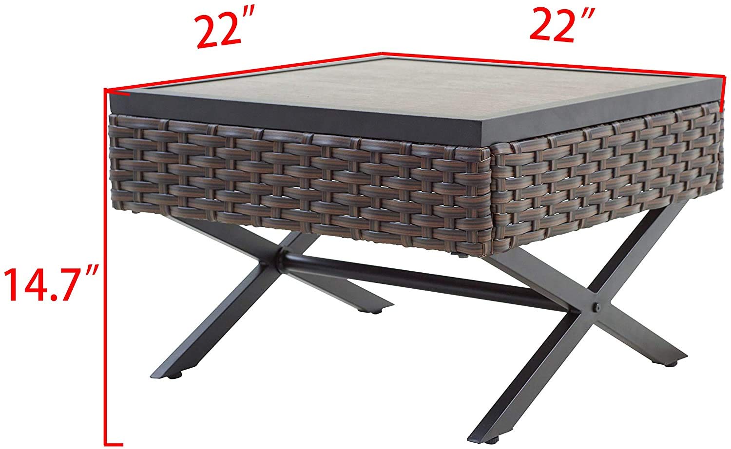 Romayard Outdoor Side Coffee Table - Patio Rattan Wicker Bistro Table with X-Leg Design - Perfect for Garden, Balcony & Poolside Relaxation