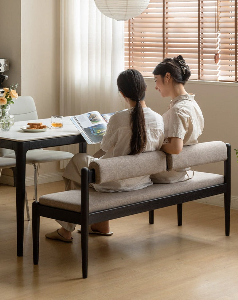 Solid Oak & Black Walnut Wooden Soft Bench - Handcrafted Wooden Stool for Entryway, Bedroom, Living Room & Outdoor Use