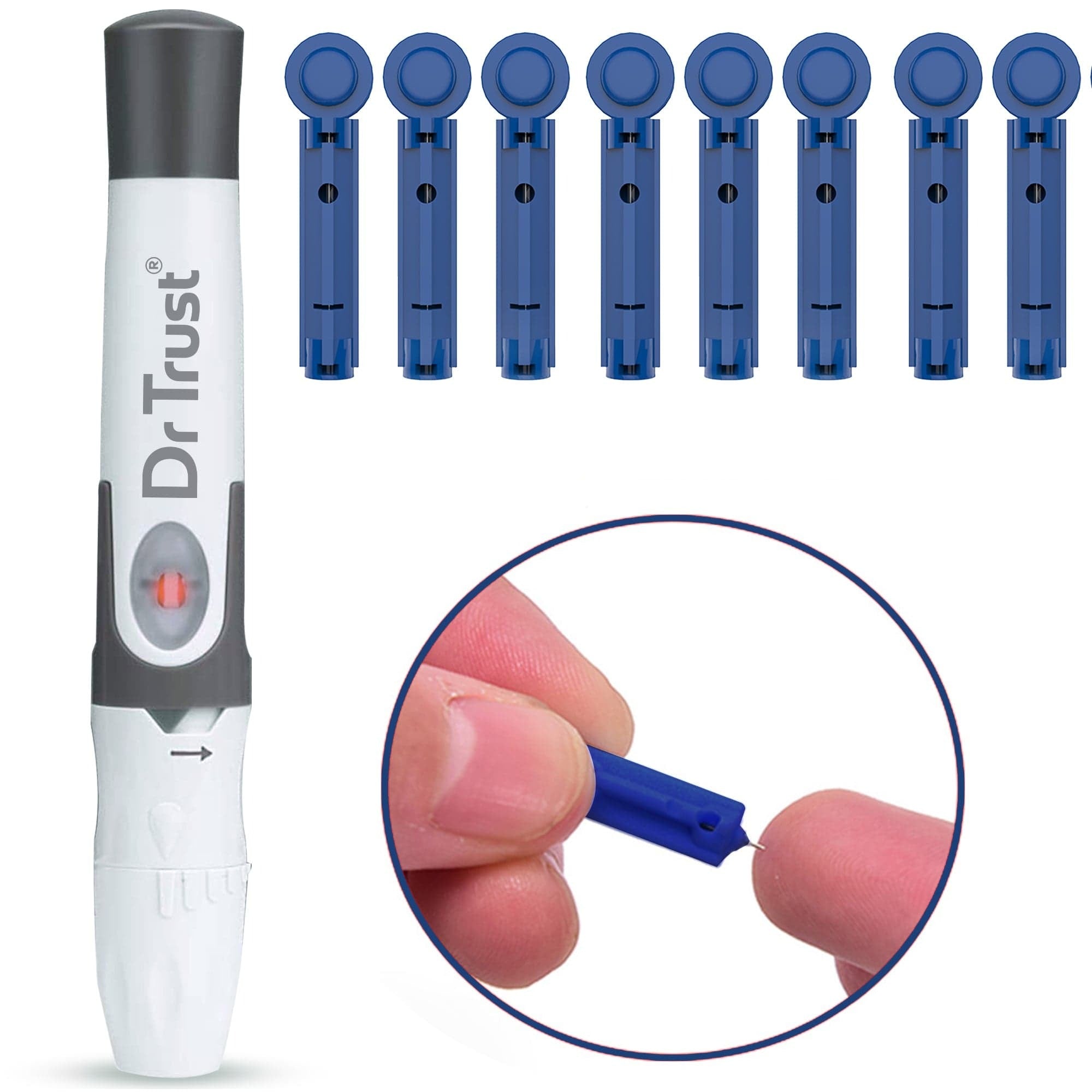 Dr Trust USA Diabetic Lancing Device Pen & 50 Round Lancets 9007 - Universal Compatibility with All Glucose Meters - Pain-Free Blood Sugar Testing for Home & Travel Use