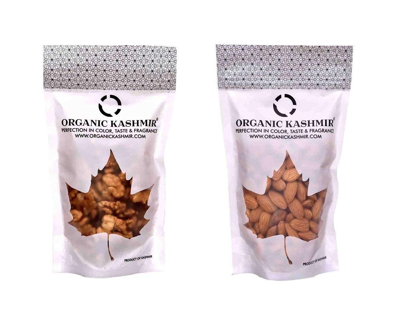 Premium Organic Kashmiri Almonds (Badam) 250g & Walnuts 200g - Natural Dry Fruits Snack Pack for Healthy Eating, Baking & Gift Giving