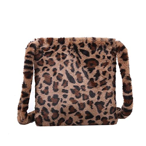Leopard Print Plush Shoulder Bag for Women - Vintage Messenger Purse with Large Capacity, Fashionable Crossbody Handbag for Autumn & Winter | Perfect for Work, Travel, and Daily Use