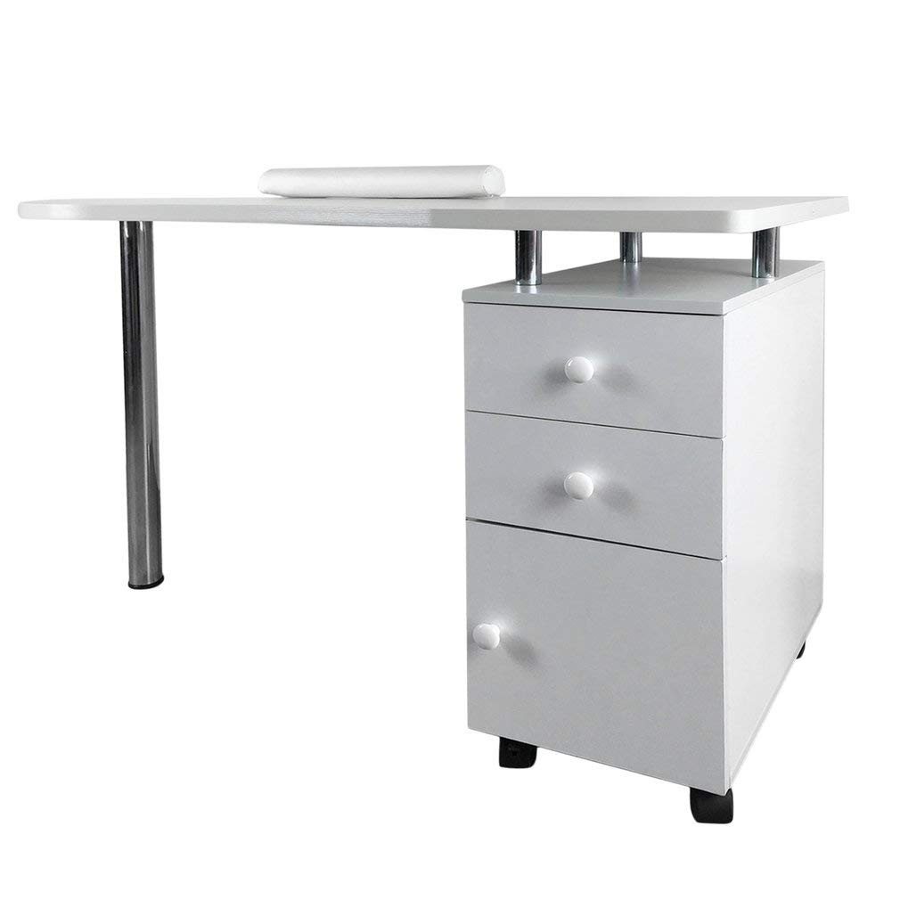 Portable White Nail Art Table with Single Cabinet - Professional Manicure Desk for Salon & Home Use | Compact Beauty Station for Nail Technicians & DIY Enthusiasts