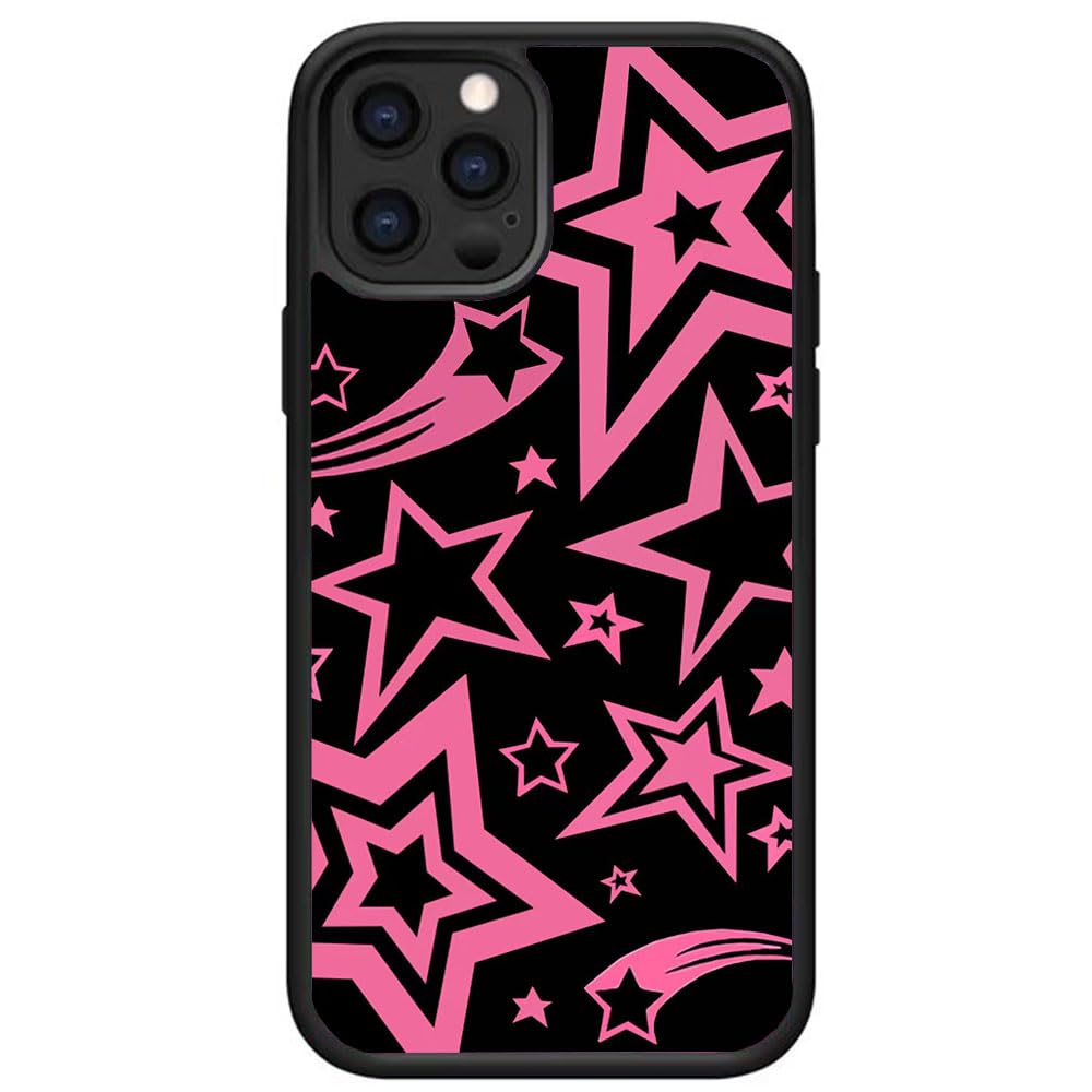 Cute Pink Star Black Aesthetic Slim Soft Protective Phone Case Compatible with iPhone 11 Pro - Trendy Stylish Cover for Girls & Women - Perfect for Daily Use, Work, School & Travel
