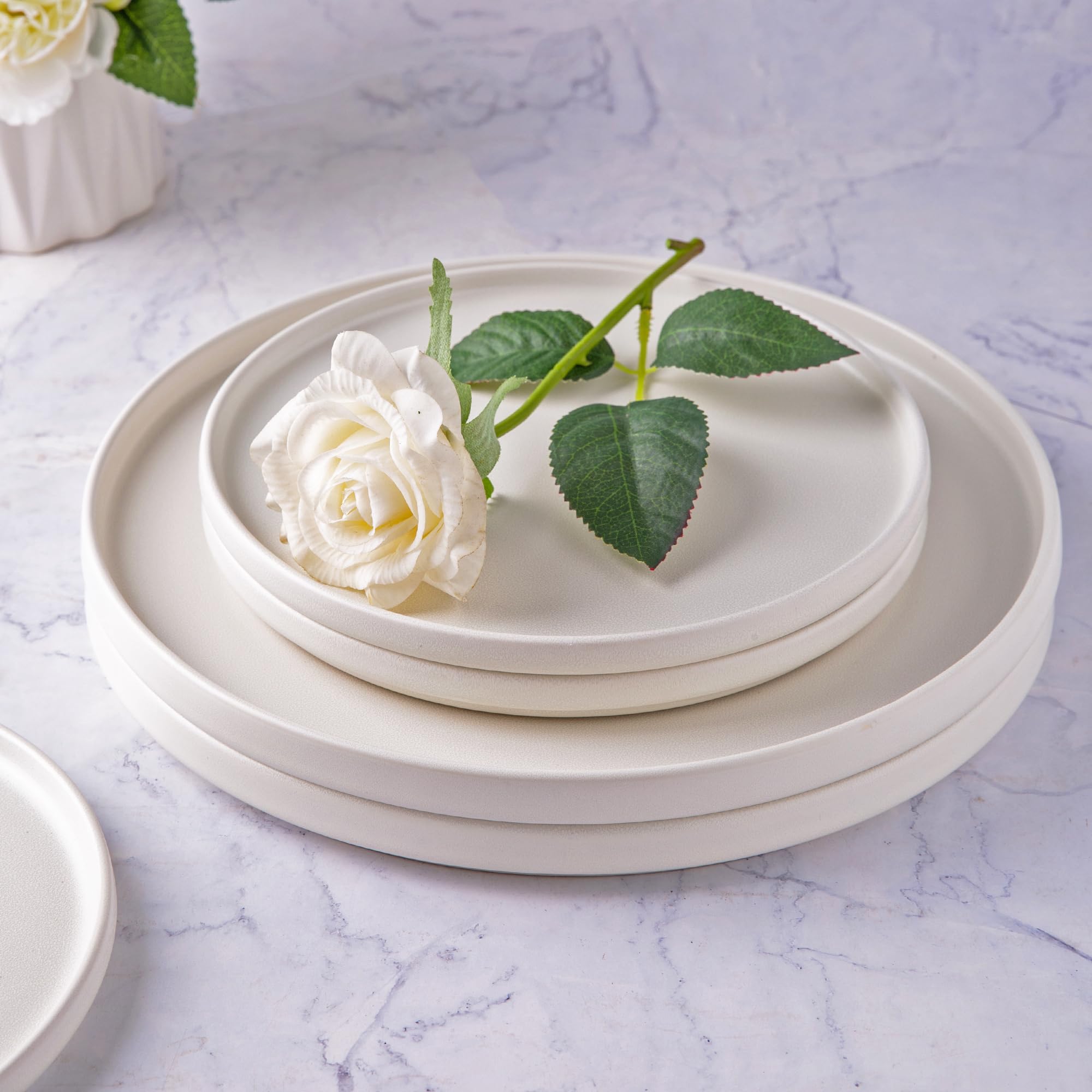 AmorArc 18-Piece Stoneware Dinnerware Set for 6 - Chip & Crack Resistant Ceramic Plates & Bowls | Dishwasher & Microwave Safe | Matte White Round Dishes | Perfect for Family Dinners, Restaurants & Entertaining