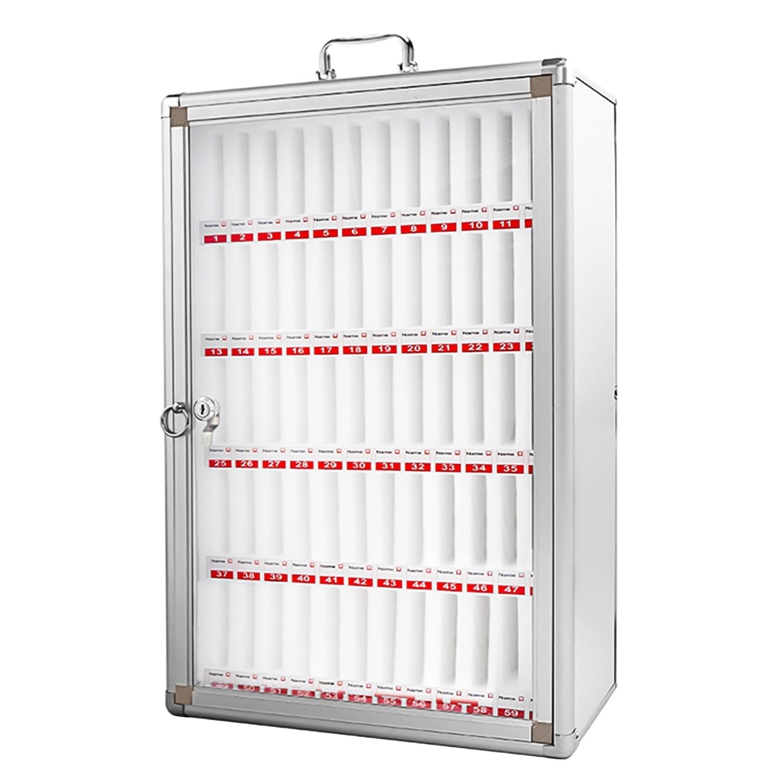 60-Slot Silver Wall-Mounted Lockable Storage Box for Phones & Keys - Secure Classroom, Office, and Home Organization Solution - Perfect for Teacher's Desk, Retail Counter, and Workplace Security