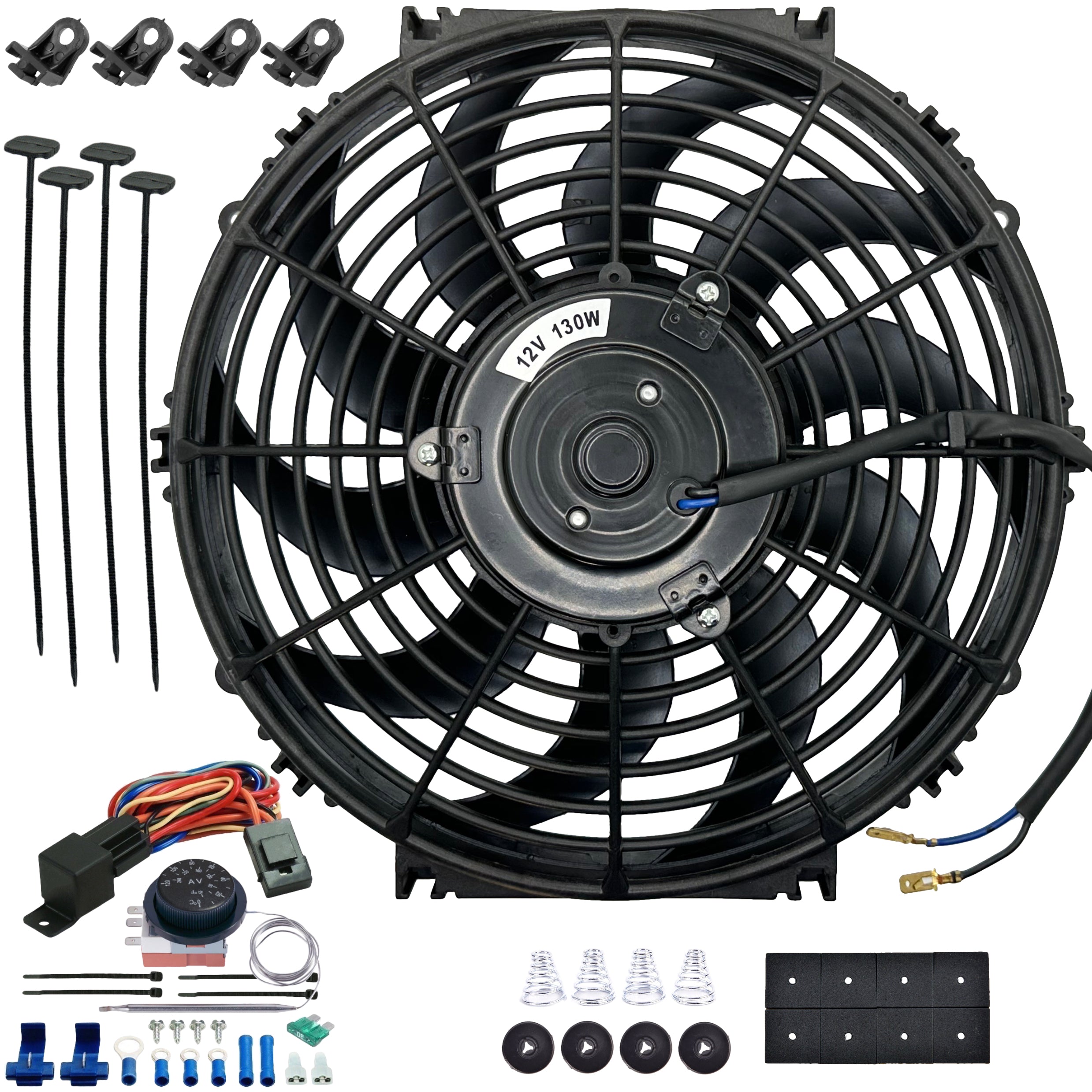 12-13 Inch 130W High Power Electric Radiator Fan with Adjustable Temperature Controller Kit - Perfect for Car Cooling, Home Heating & Industrial Applications