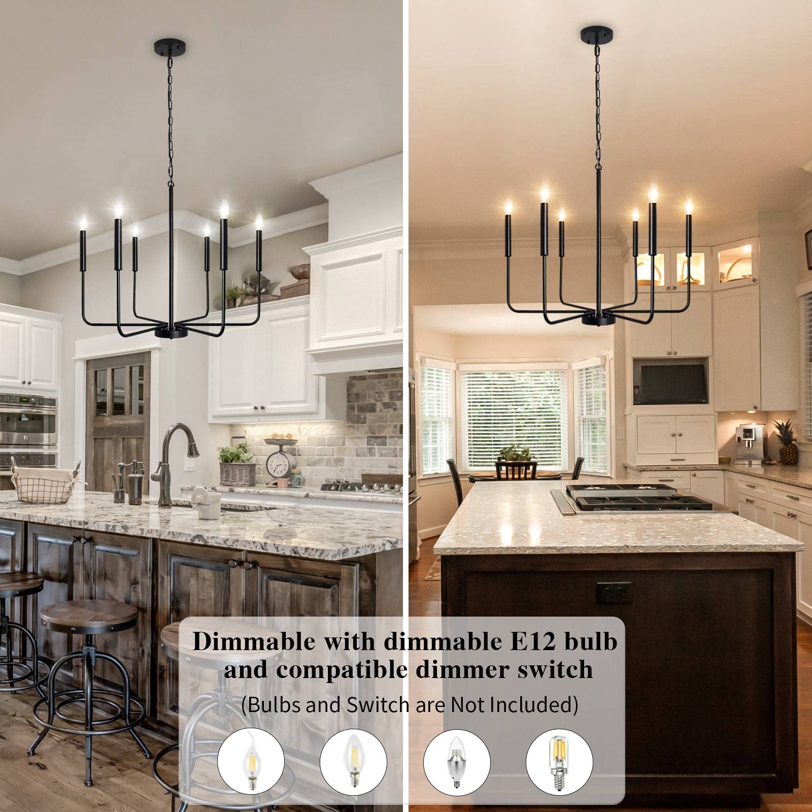 ETONIMERR 6-Light Matte Black Chandelier - 26 Inch Farmhouse Pendant Light Fixture with Industrial Rustic Design for Dining Room, Kitchen Island, Living Room & Foyer | Perfect for Home Decor, Wedding Venues and Restaurant Lighting