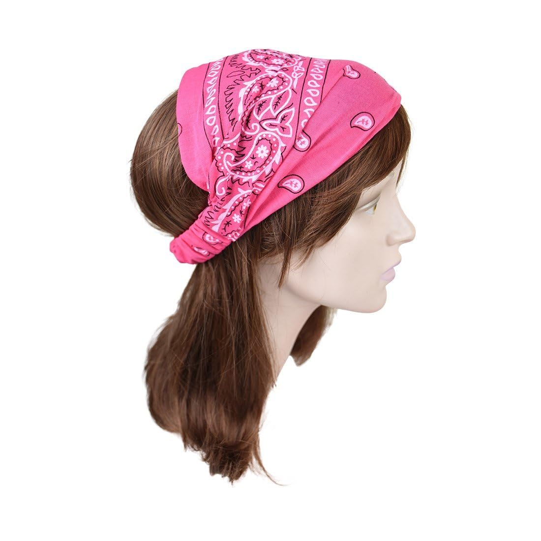 Motique Stretchy T-Shirt Fabric Bikers Bandana Set of 6 - Wide & Comfortable Headwraps for Fitness, Yoga, Outdoor Activities, and Sports