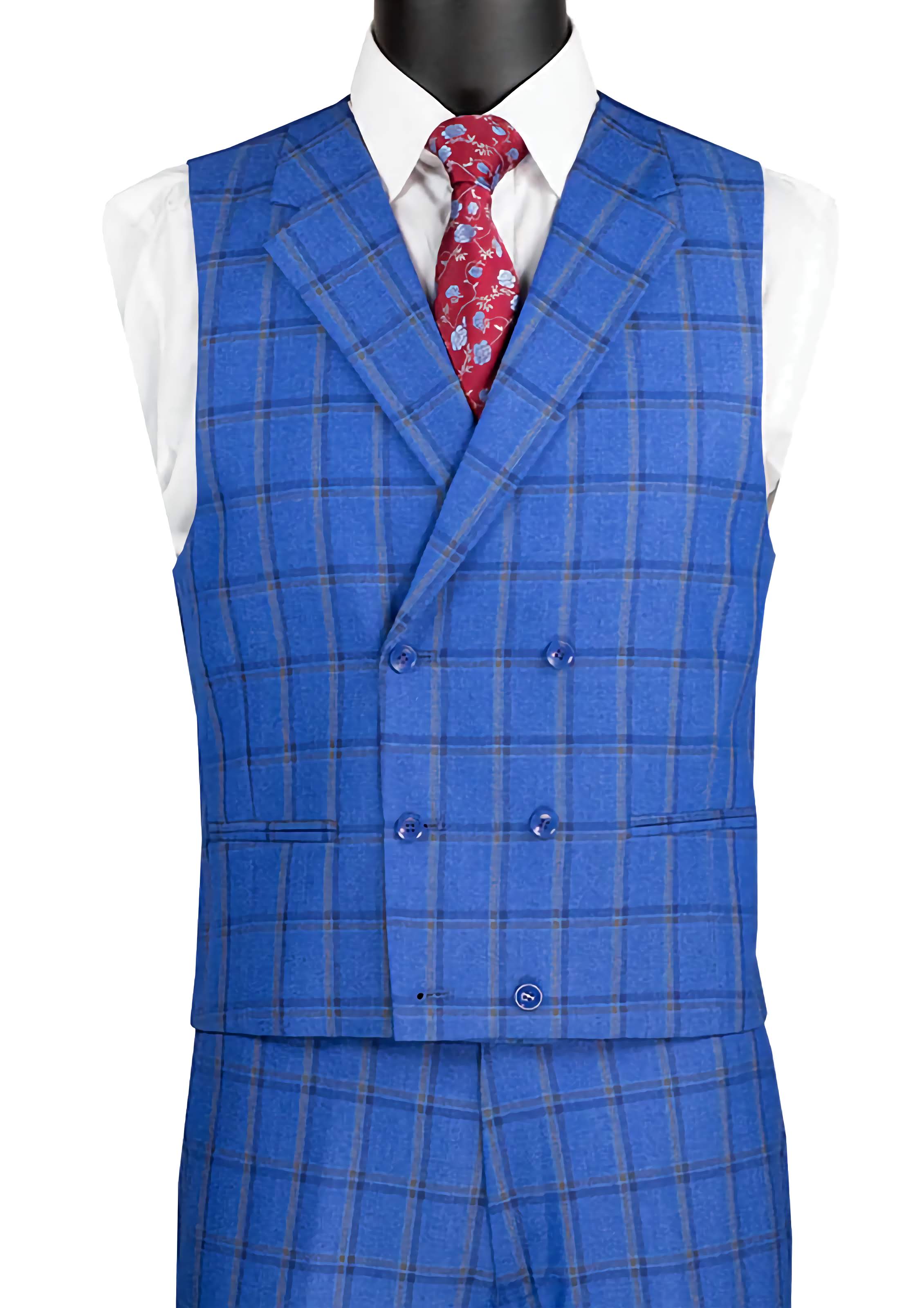 Tessori Collection Royal Blue Modern Fit Windowpane 3-Piece Suit Set | Business Formal Attire for Men | Perfect for Weddings, Office Meetings & Special Occasions