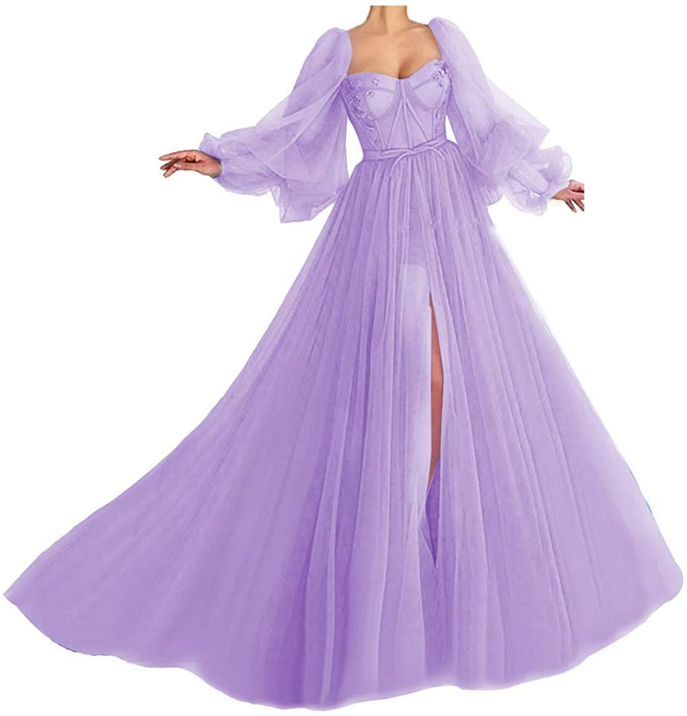 Elegant Long Sweetheart Tulle Prom Dresses for Women - Sleeved Ball Gown Formal Dress for Homecoming, Wedding & Special Occasions
