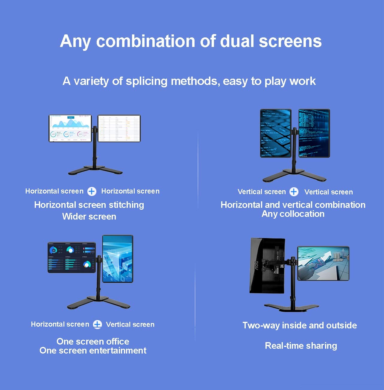 Dual Monitor Stand for 10-27 Inch Screens - Adjustable Height, Rotating & Tilting VESA 100x100mm Mount - Perfect for Home Office, Gaming Setup & Workstation Ergonomics