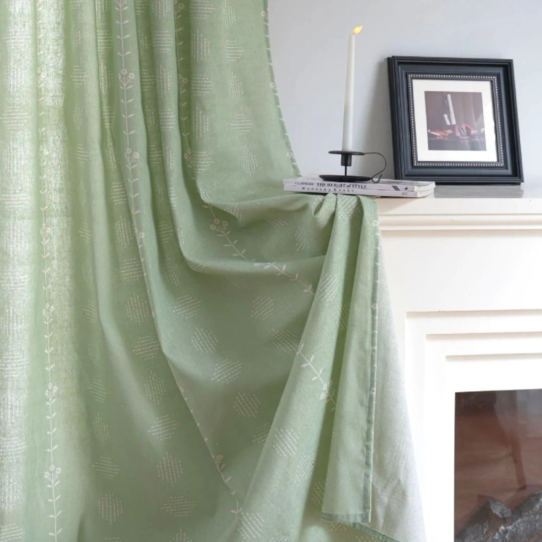 Boho Botanical Geometric Semi-Sheer Custom Curtains for Living Room & Bedroom - Light Filtering Window Drapes with Nature-Inspired Design
