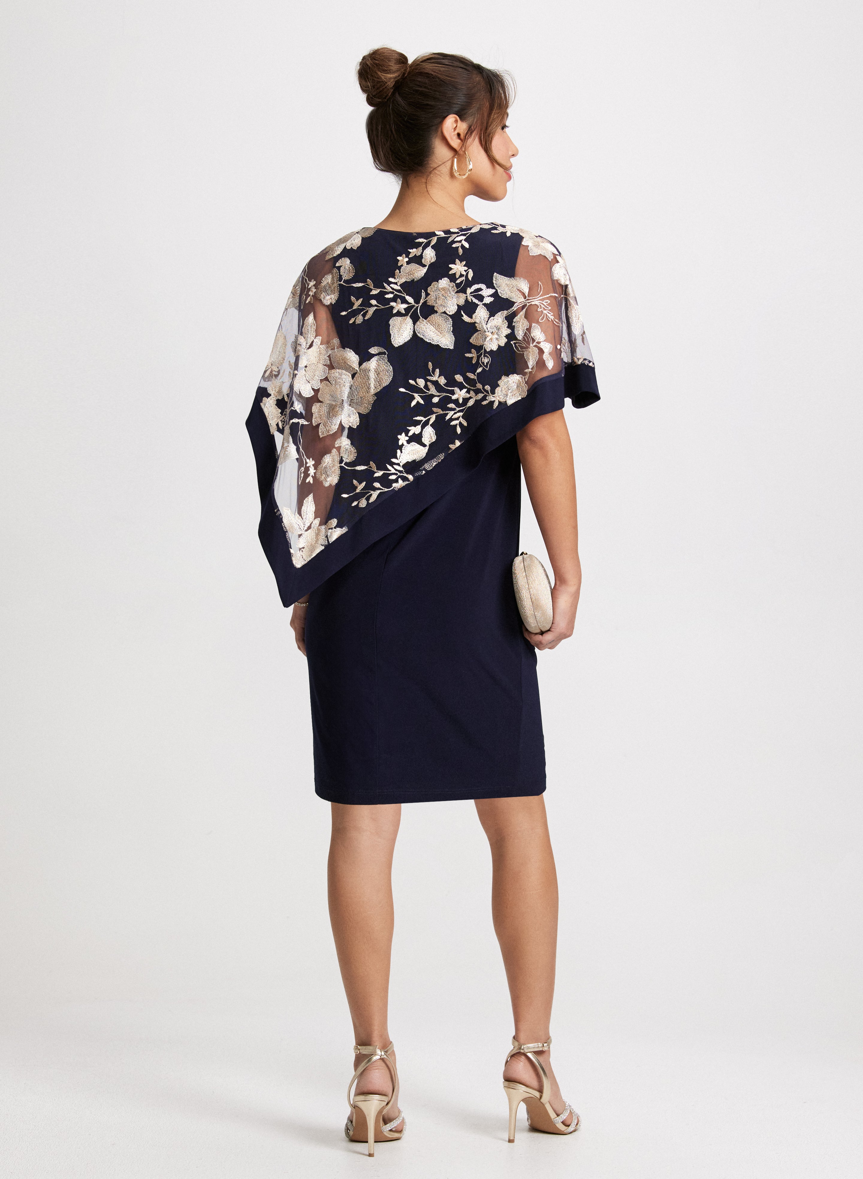 Floral Print Fitted Poncho Dress for Women - Elegant & Stylish for Parties, Weddings, and Special Occasions
