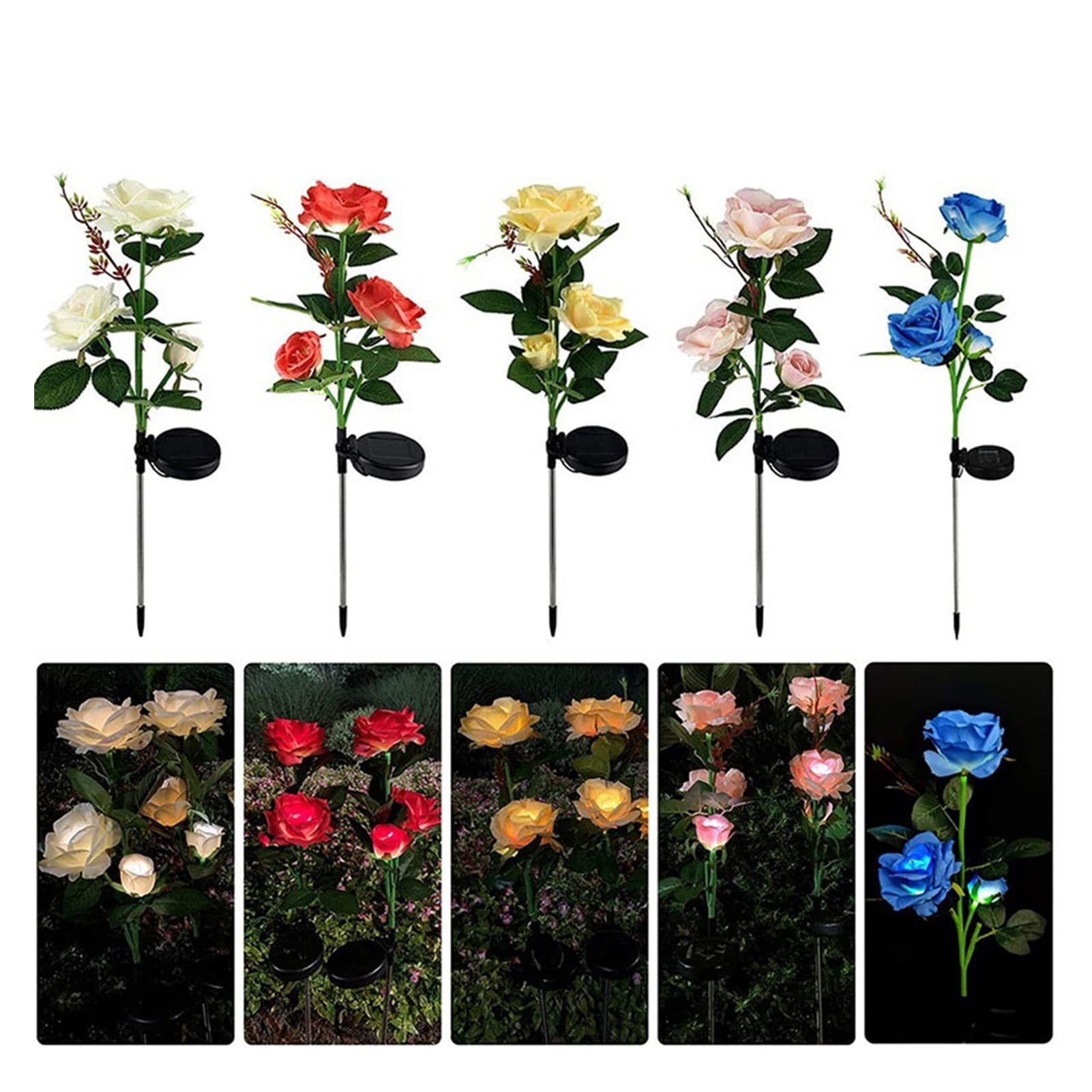 Solar Rose Flower Lamp - Waterproof LED Solar Garden Lights for Outdoor Patio, Lawn, Yard & Backyard Decor | Romantic Night Lights for Garden, Landscape & Home Decoration | Perfect for Weddings, Parties & Pathway Lighting