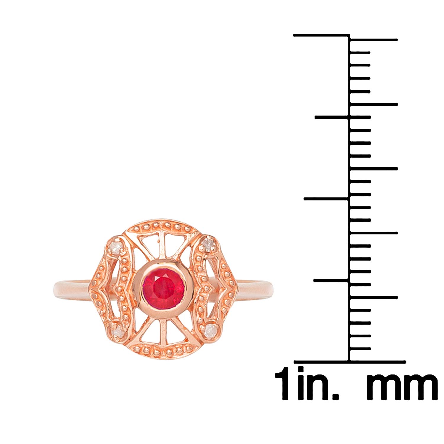 10K Rose Gold Vintage Style Genuine Round Ruby and Diamond Accent Ring for Women - Elegant Bridal, Anniversary, or Valentine's Day Gift Jewelry