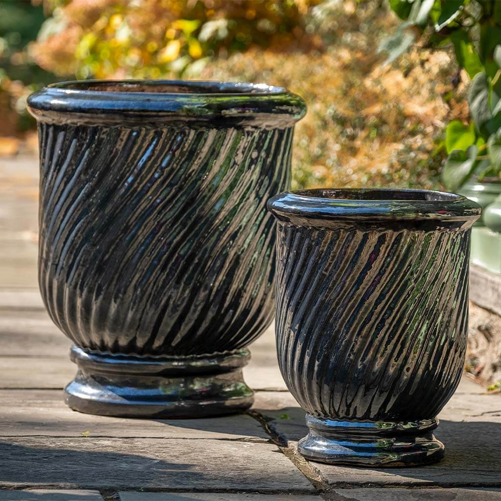 Campania International Beausoleil Planter Set of 2 in Ink - Elegant Outdoor Garden Planters for Patio, Porch & Home Decor