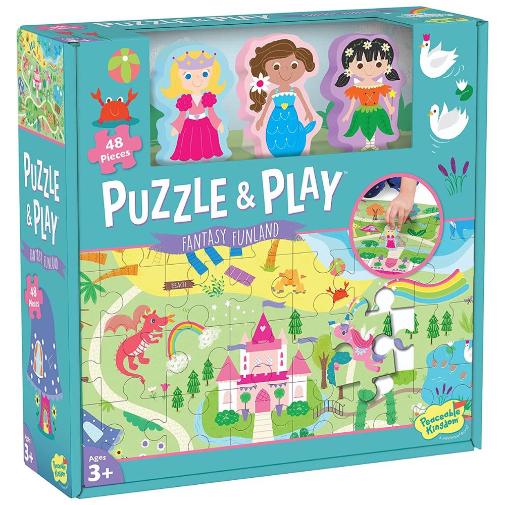 Peaceable Kingdom Fantasy Funland Puzzle & Play Set – Interactive Jigsaw Puzzle for Kids, Family Game Night & Educational Playtime