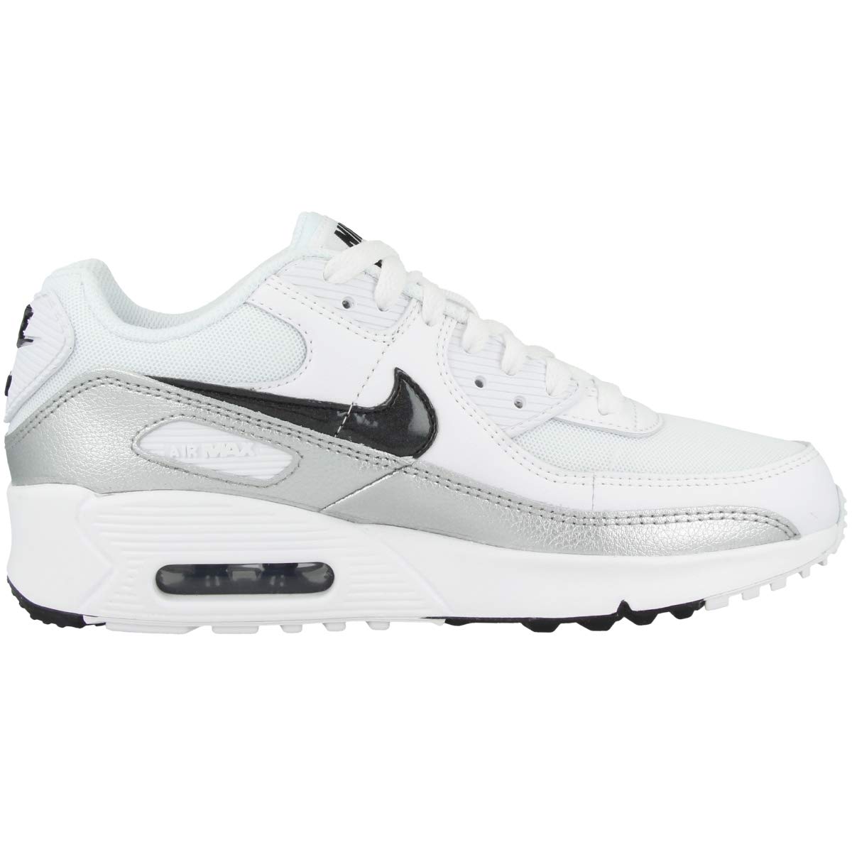Nike Youth Air Max 90 GS Leather & Textile Sneakers - White & Black Running Shoes for Kids - Size 5 US - Comfortable Athletic Footwear for School, Sports & Everyday Wear