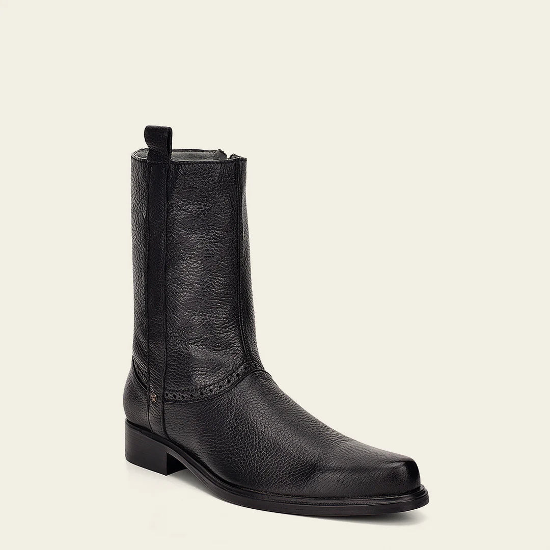Franco Cuadra Men's Black Leather Ankle Boots with Zip - Stylish Casual Dress Boots for Everyday Wear & Outdoor Activities