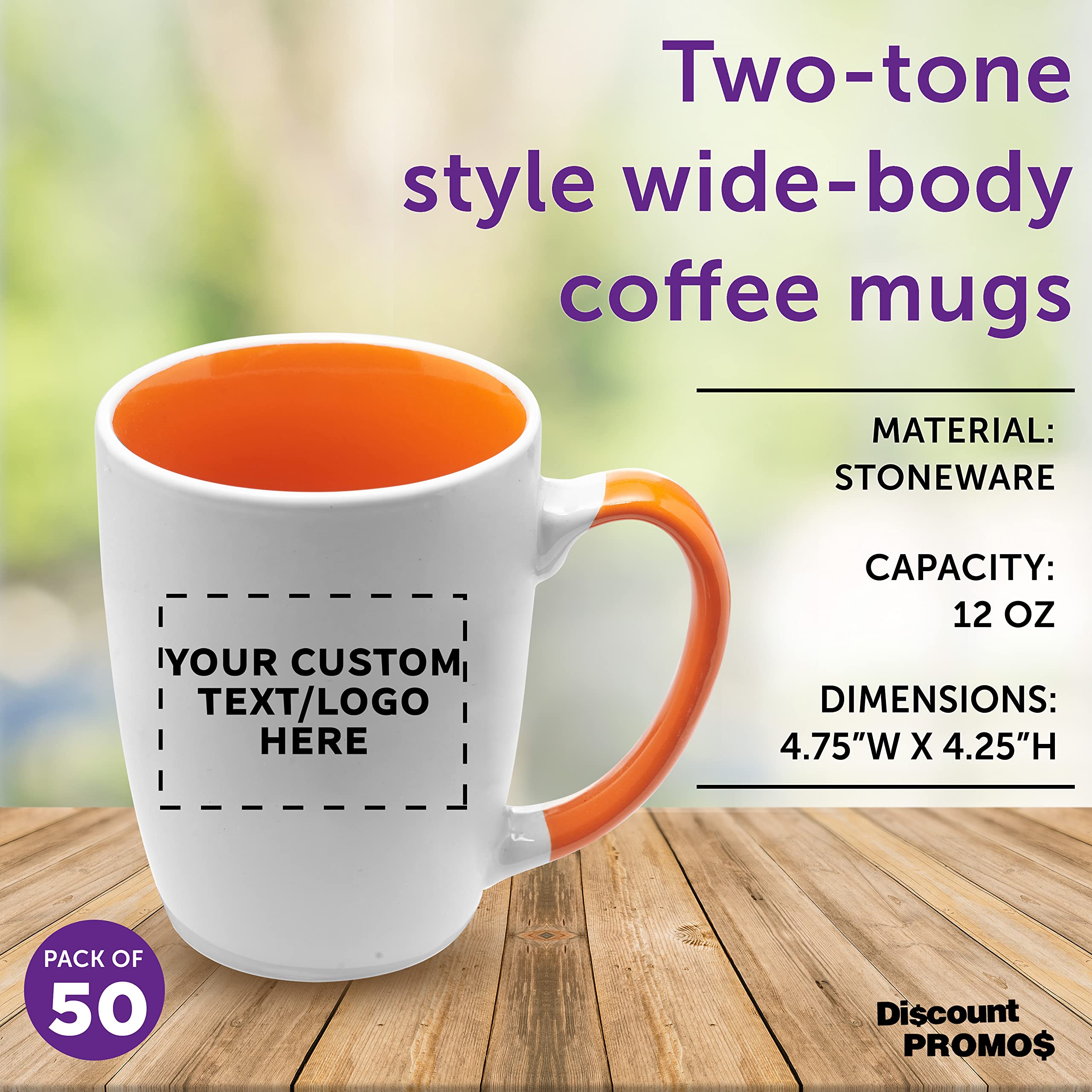 Custom Java Two-Tone Coffee Mugs 12 oz (Set of 50) - Bulk Personalized Coffee Cups for Office, Restaurants & Events - Great for Coffee, Tea, Hot Cocoa & Gifts - Orange