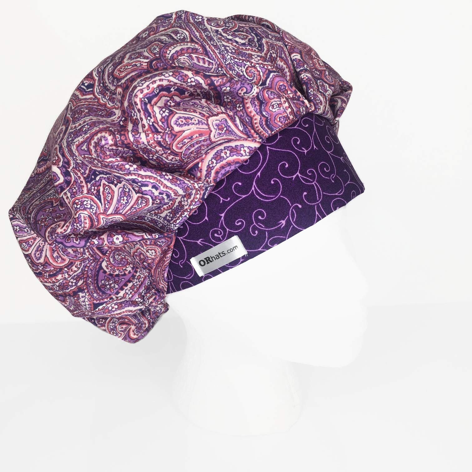 Pink & Purple Paisley Bouffant Scrub Cap for Women - Surgical & Nursing Use