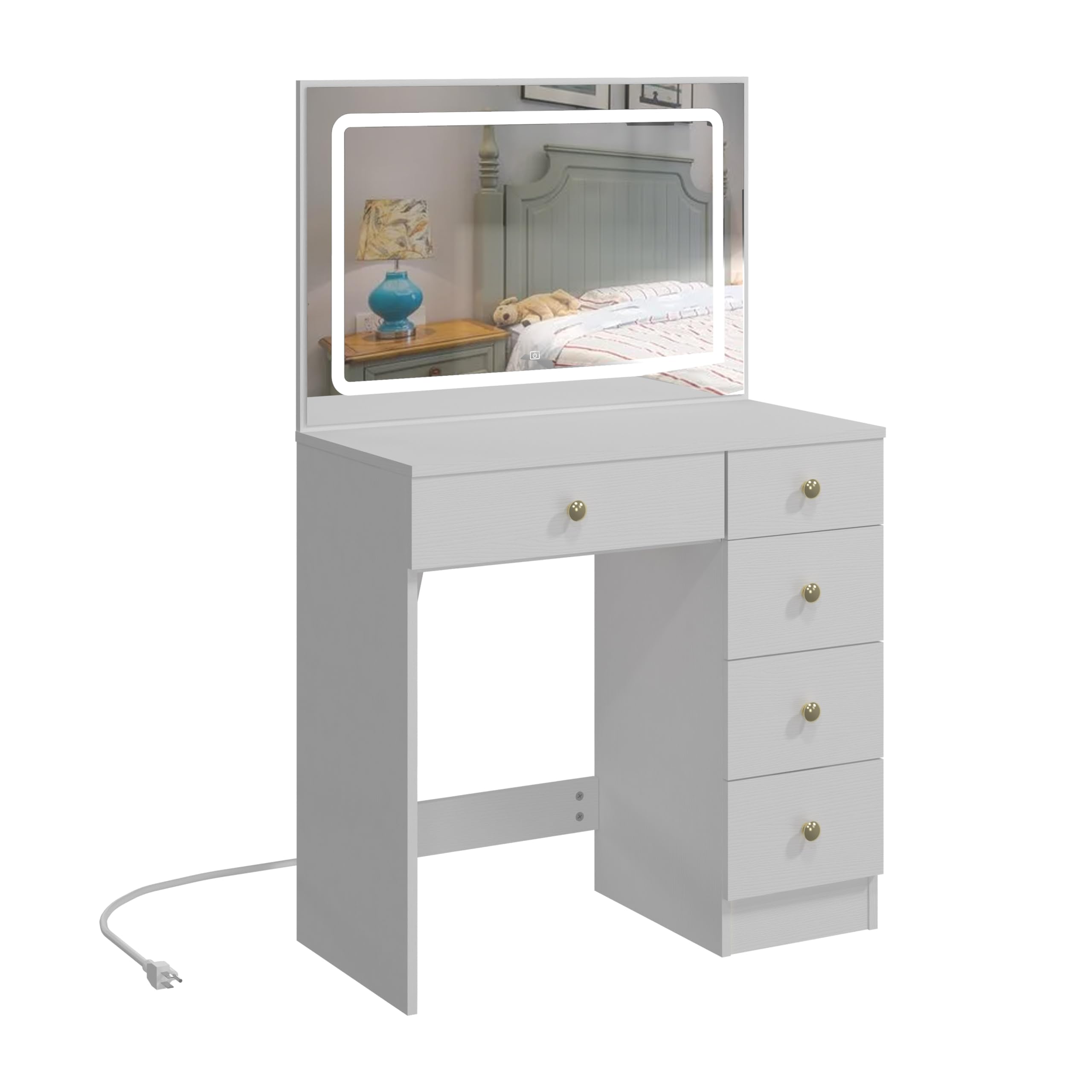 Lighted Makeup Vanity Set with Large Mirror, 5 Drawers & Power Outlet - Adjustable 3-Color Lighting Dressing Table for Women & Girls (White) | Perfect for Bedroom, Salon & Home Beauty Station
