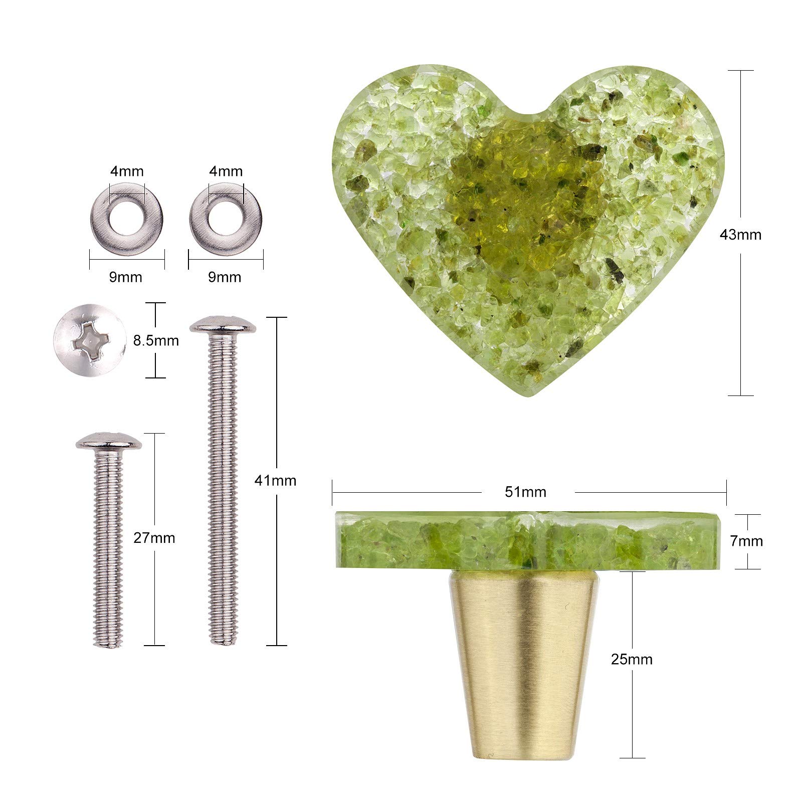 Heart Shape Resin Crystal Drawer Knobs - Pack of 2 for Cupboard Dresser Decoration