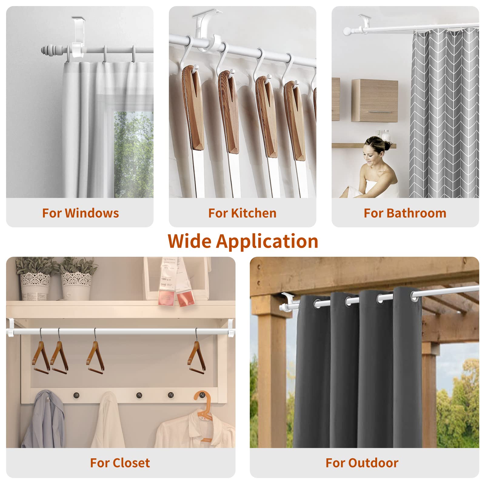 Heavy Duty White Ceiling Curtain Rod Brackets - 4 Pack for 1 Inch Rods, Durable Curtain Hangers & Hooks for Drapes - Easy Installation for Bedroom, Living Room & Home Decor