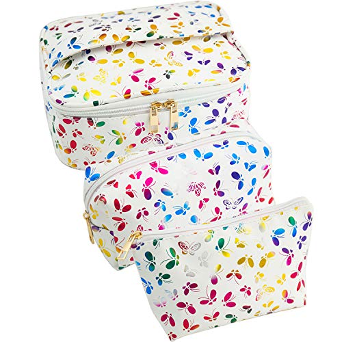 3 Pack Waterproof Butterfly Makeup Bag - Portable Travel Toiletry Organizer for Cosmetics & Brushes - Ideal for Women, Girls & Men - Perfect for Travel, Gym & Daily Use