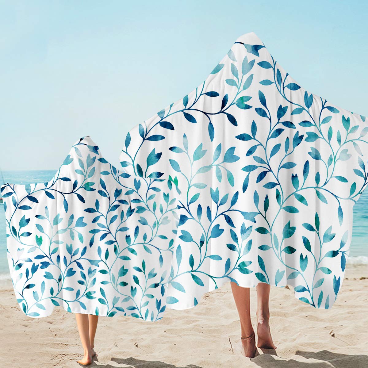Sleepwish Hooded Bath Towel - Ultra Soft Wearable Beach Towel with Hood for Adults, Turquoise Vine Print, 1 Piece - Perfect for Beach, Pool, Spa & Lounging at Home