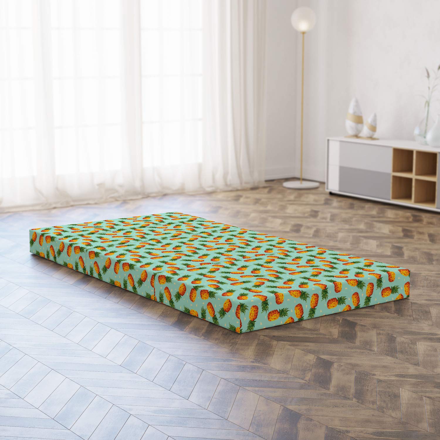 Ambesonne Retro Foldable Mattress - Vintage Beach Summer Design, Portable Guest Bed for Camping, Travel & Home Use