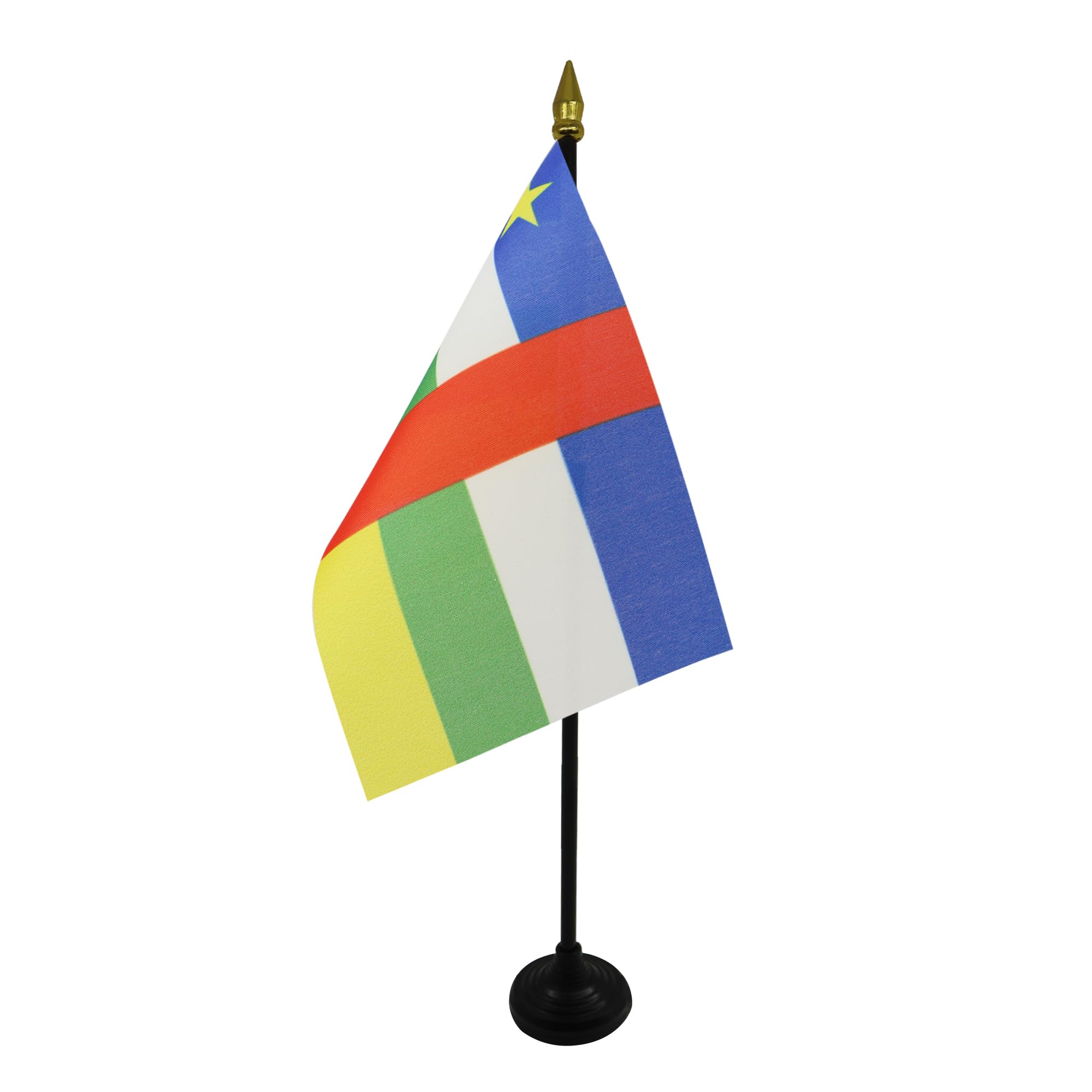 AZ FLAG - Central African Republic Mini Desk Flag 4'' x 6'' (15 x 10 cm) - 100% Polyester Small Table Flag with 10'' Golden Spear Pole - Perfect for Office Decor, International Events & African Culture Displays