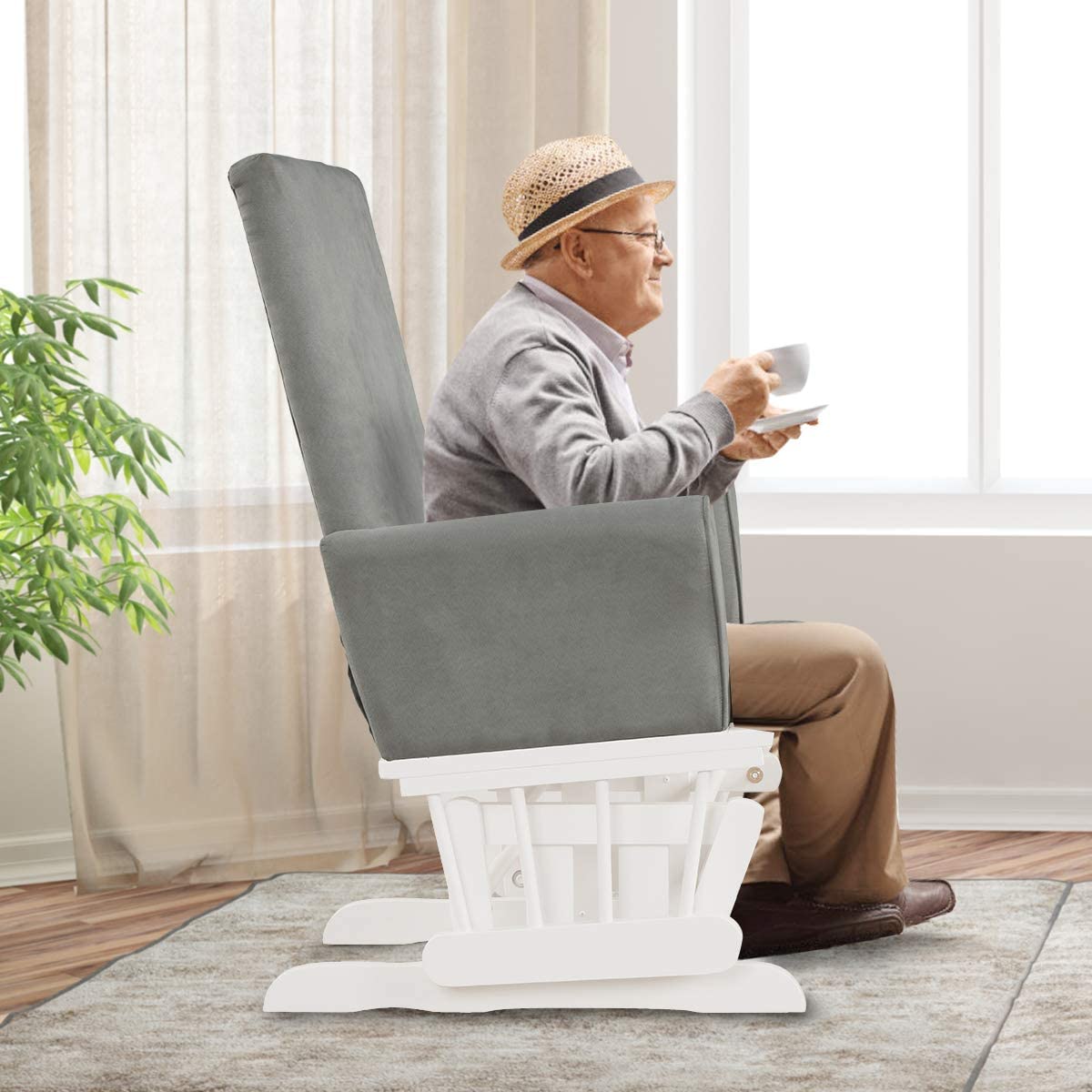 Costzon Baby Glider and Ottoman Set - Gray Upholstered Nursery Rocking Chair with Padded Armrests for Nursing, Napping & Reading | Comfortable Nursery Furniture for Baby's Room & Bedroom