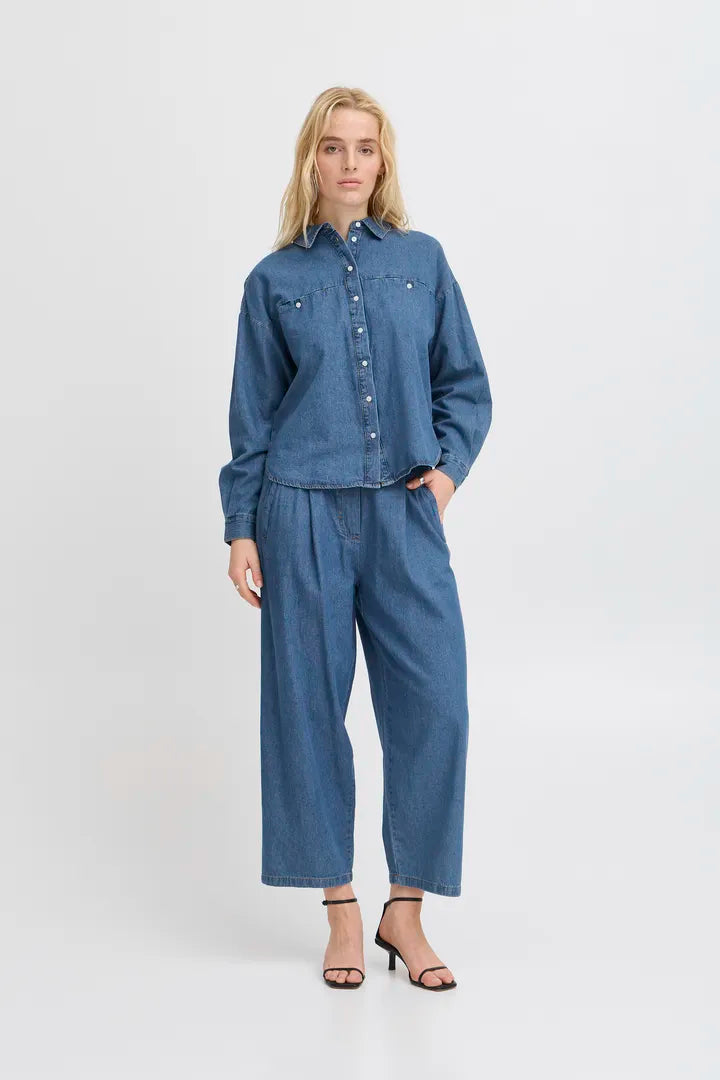 Archer Wide Leg Jeans for Women - Washed Medium Blue Denim Pants | High Waisted Comfort Fit | Casual & Boho Style for Everyday Wear