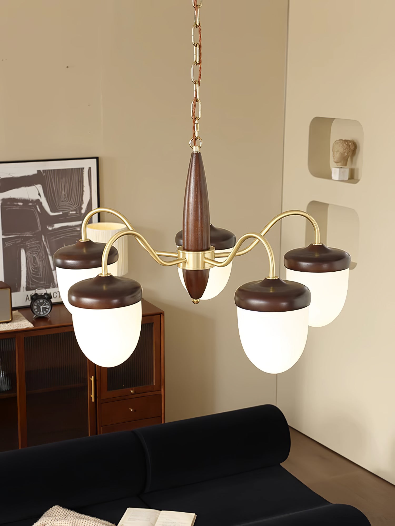 Elegant Hazelnut Branch Chandelier - Rustic Wooden Ceiling Light Fixture for Dining Room, Living Room & Bedroom Decor