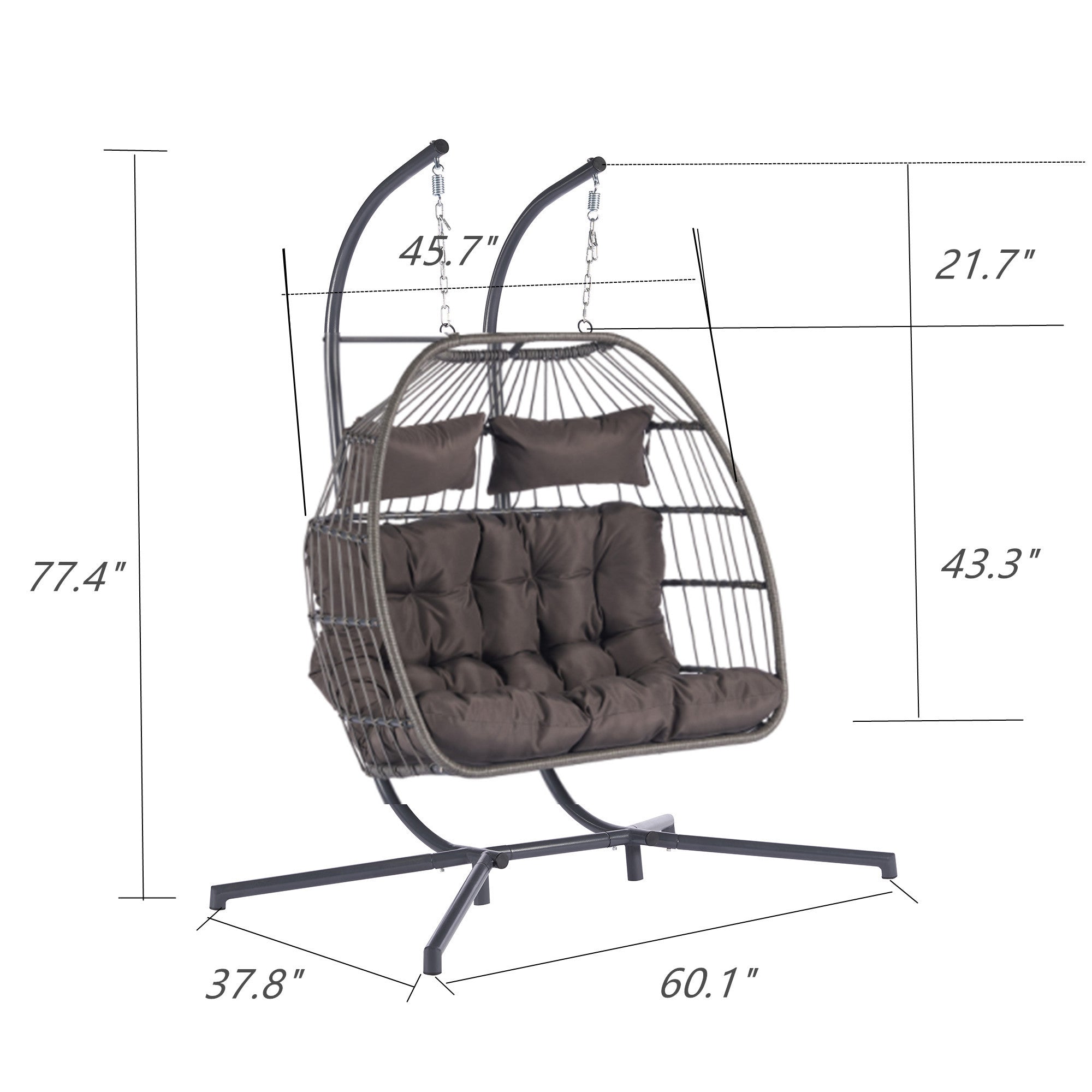 2 Person Outdoor Rattan Hanging Chair - Patio Wicker Egg Chair for Backyard, Garden, or Balcony Relaxation
