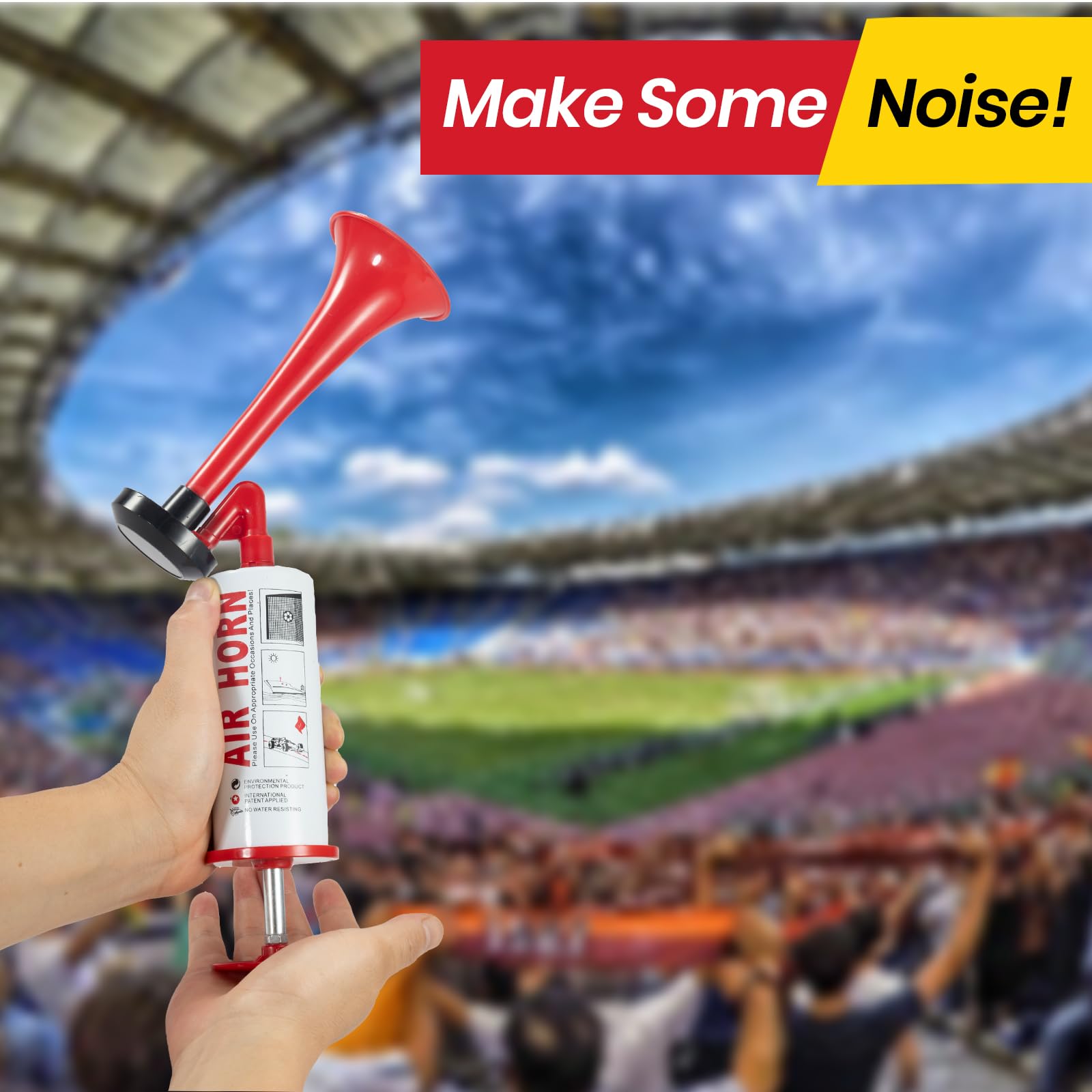 Handheld Air Horn - Loud Noise Maker for Sports Events, Boating, Safety Alerts & Parties - Durable Aluminum Body with Air Pump (Red) - Perfect for Emergency Signaling, Stadium Cheering & Marine Safety