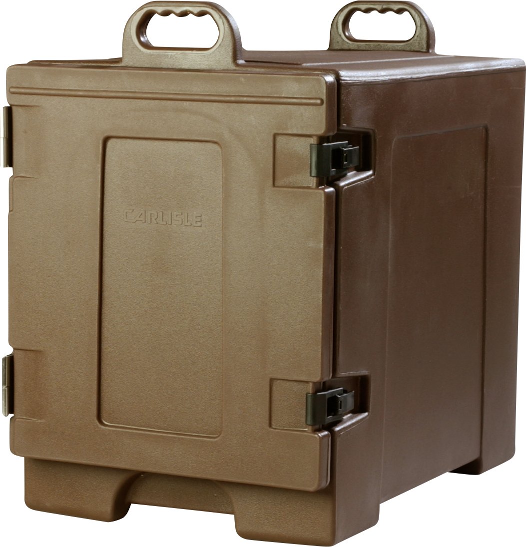 Carlisle FoodService 5-Pan Insulated Front Loading Food Carrier with Handles - Brown Plastic Catering Solution for Restaurants, Events & Buffets | Perfect for Hot/Cold Food Transport & Serving