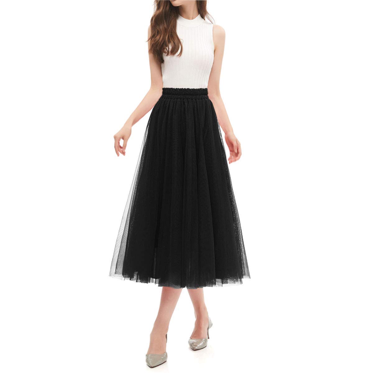 OBBUE Women's A-Line Tulle Party Skirt - Elegant Tea-Length Tutu Evening Dress for Prom, Wedding, Ballroom Dance & Special Occasions