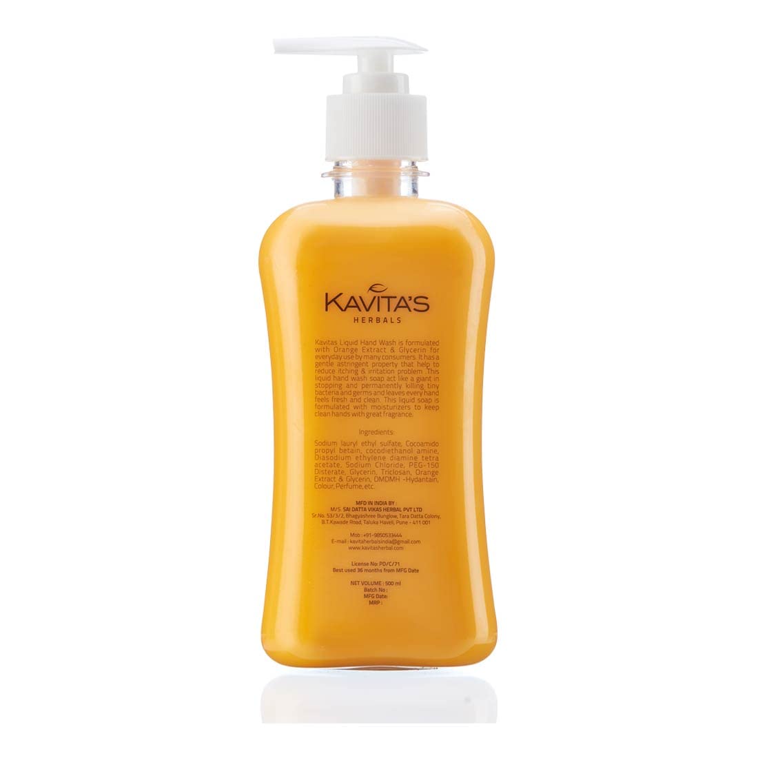 Kavita's Orange Scented Liquid Hand Soap - Refreshing Citrus Foaming Hand Wash for Kitchen, Bathroom & Office - Antibacterial & Moisturizing (16oz) - Perfect for Home, Restaurants and Public Spaces