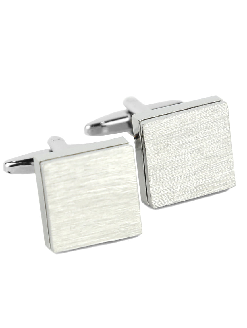 DÉCLIC Brushed Silver Block Cufflinks for Men - Elegant Dress Shirt Accessories for Weddings, Business & Formal Events